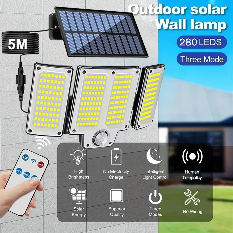 

280/234/106 LED Solar Wall Lights Outdoor Motion Sensor Solar Flood Street Lamp with Adjustable Lighting Head For Street Gardens
