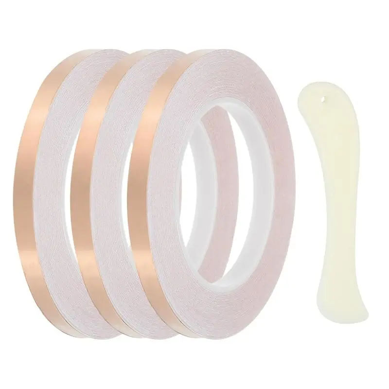 

36-ярдовая лента из медной фольги 3/8 дюйма, 3-рулонная медная лента, односторонняя проводящая лента из витражной фольги, инструмент для быстрых витражам