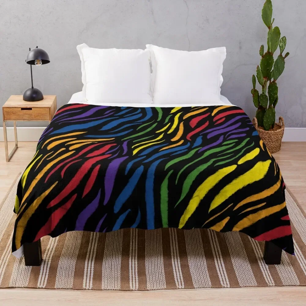 

Wild Rainbow Zebra Stripe Throw Blanket