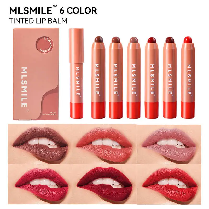 MLSMILE ลิปบาล์มบำรุงริมฝีปาก ลิปกลอสติดทนนาน ติดง่าย สีสวย ชุดปากกาลิปสติกแบบหมุน