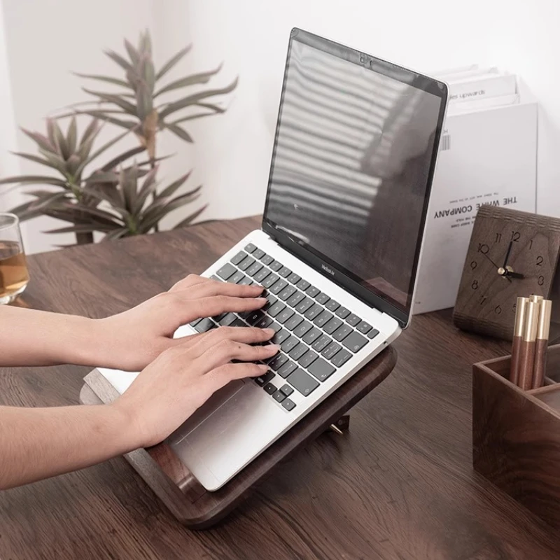 Solid Wood Laptop Stand Black Walnut Laptop Riser Organizer Foldable Tablet Holder for MacBook Heat Dissipation Notebook Base
