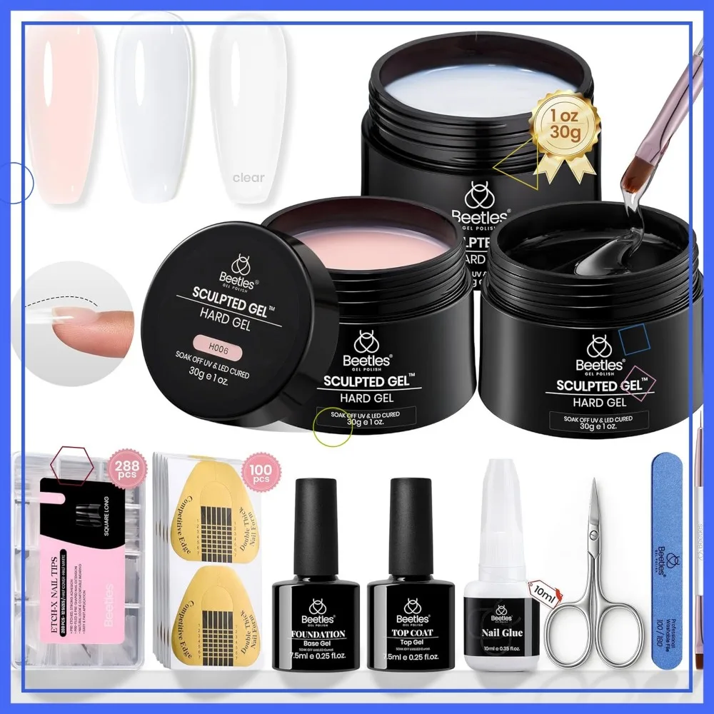 Kit d'extension d'ongles professionnel 3 couleurs, Gel dur 9 en 1 avec traitement UV LED pour manucure de qualité Salon