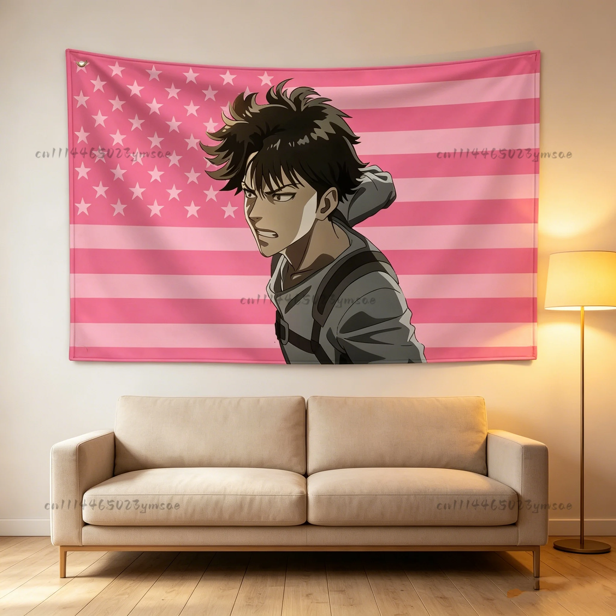 Anime Tapestry Pink American Flags Anime Attack on Titan Banners Outdoor Decoration Garage Aesthetic Room Decor Background Cloth