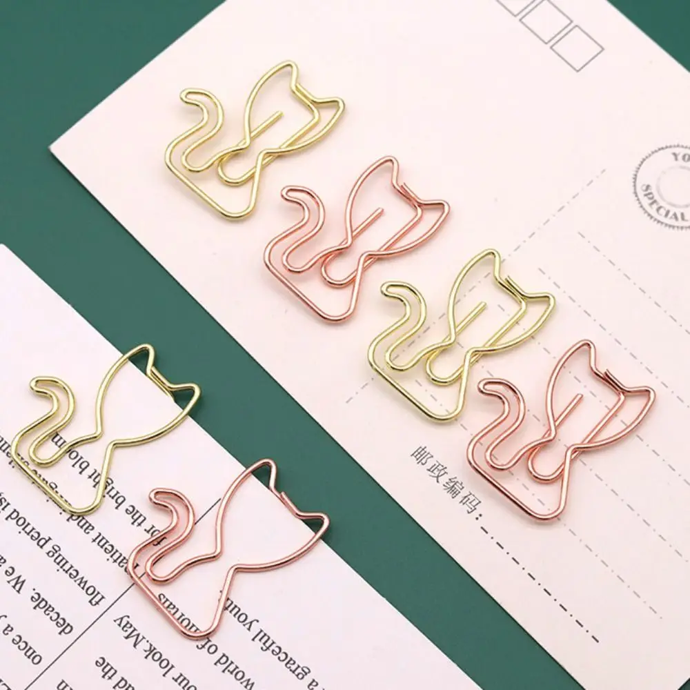 10pcs Students Stationery Cat Shaped Paper Clips Cartoon Metal Metal Paperclip Cute Creative Paper Decorative Clip School
