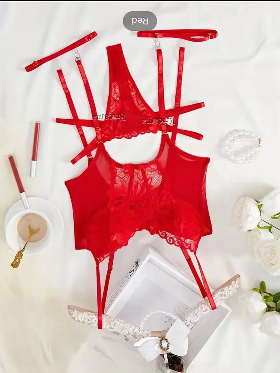 

Floral Lace Garter Lingerie Set With Choker Women Intimates 2024 Underwire Bra And Thongs Ladies Underwear Set
