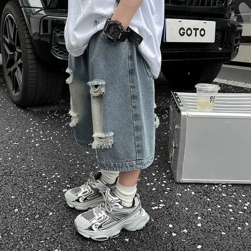 2026 Summer New Kids' Distressed Ripped Denim Shorts for Toddler Boys Trendy Versatile Boy's Short