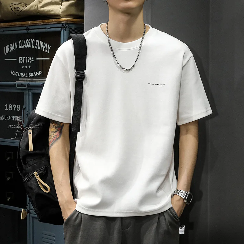 

Summer Men's New Cotton Heavy Short Sleeve T-Shirt Teen Summer American Cotton Tide Brand Base Loose Half-Sleeved T-Shirt Top