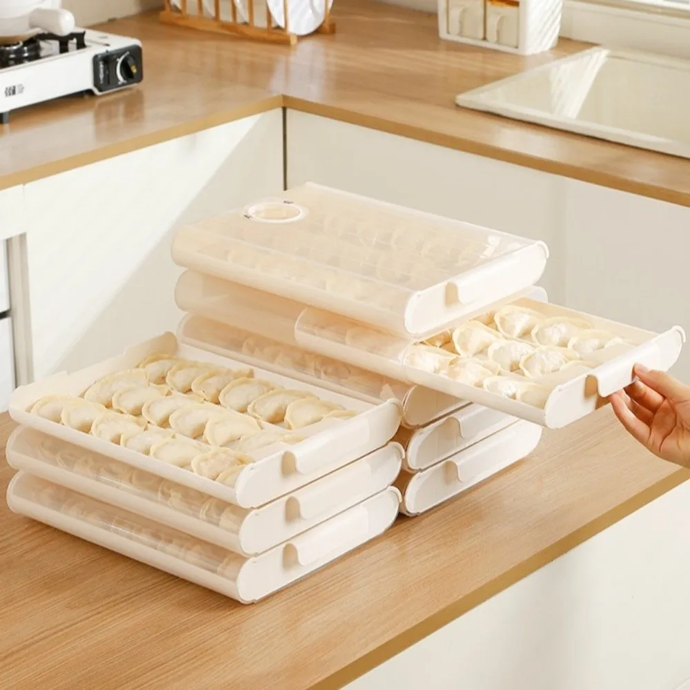 Stackable Dumpling Storage Box Fresh-Keeping Anti-slip Wonton Storage Box Pull-out Design Frozen Non-stick Bottom