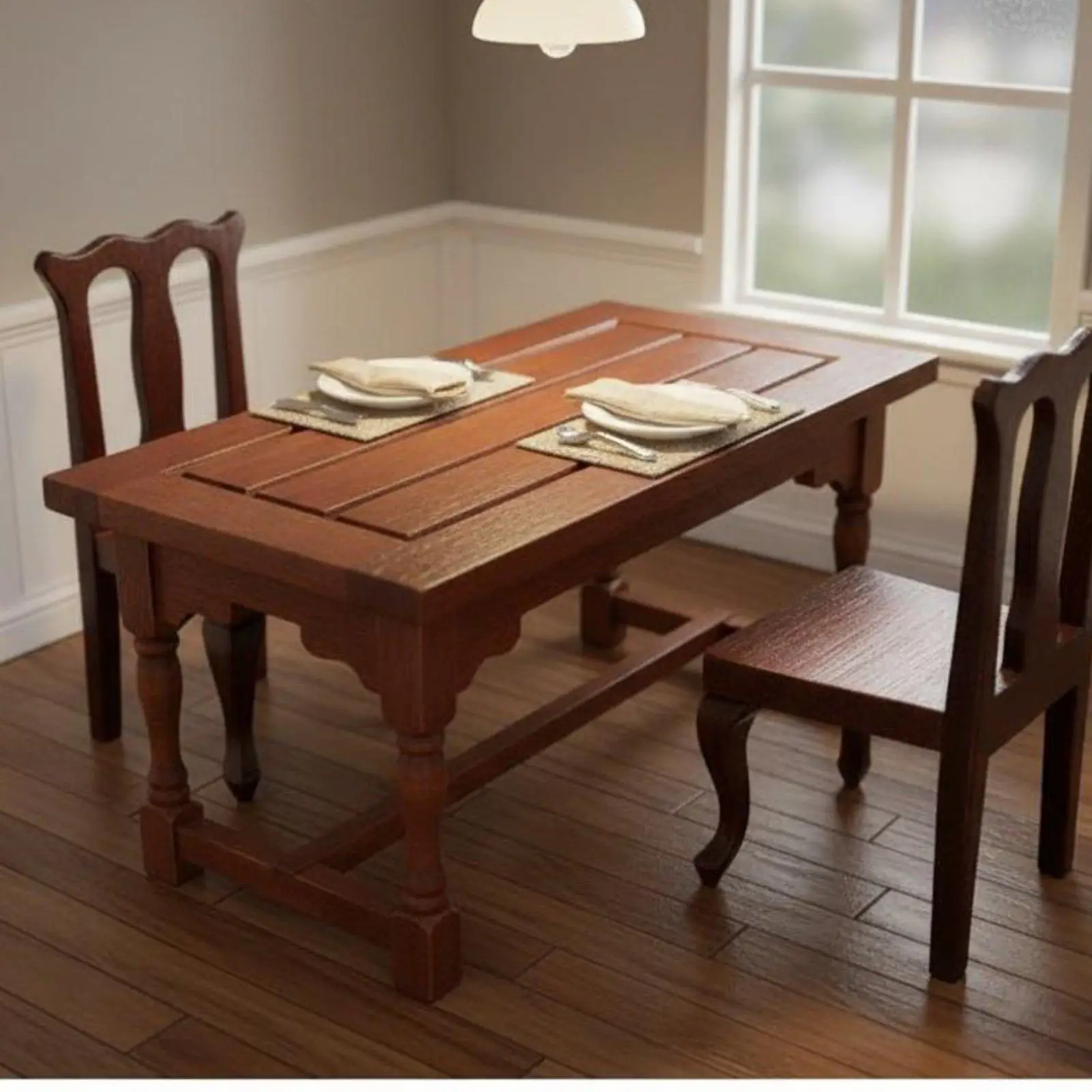 1:12 Scale Dollhouse Table and Chairs Vintage Design for Miniature Scene view 2