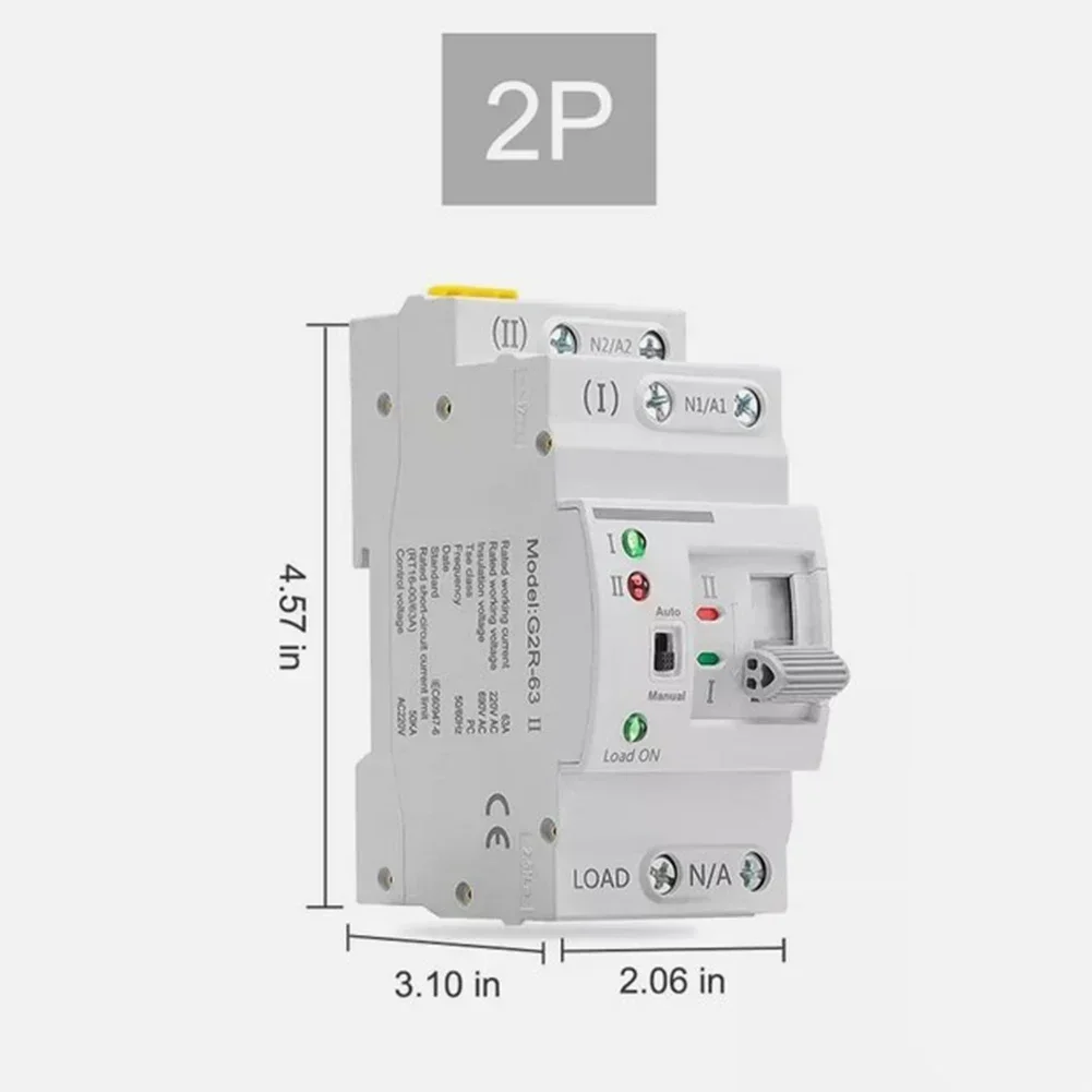 2P 100A 220V Mini ATS Automatic Transfer Switch Electrical Selector Switches Dual Power Switch For Generator Intelligence Light