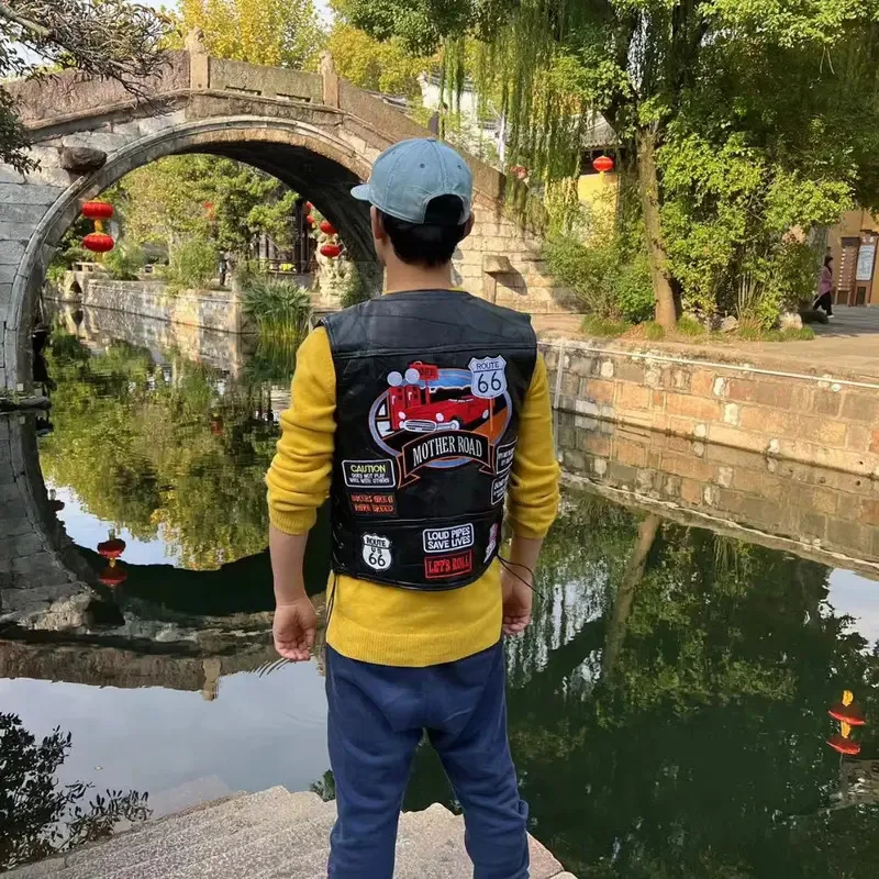 

NewMotorcycle Riding Vest, European And American Heavy Industry Embroidery Pattern, Button Camisole, Men's Lef;5,c'8.m;0'