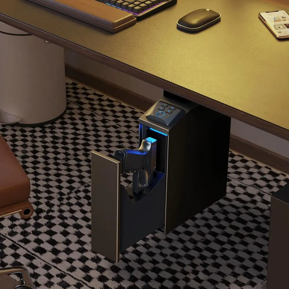 Fingerprint Access Biometric Pistol Safe for Quick Access in Nightstands, Desks, Bedside, and Vehicles