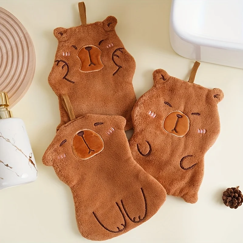 6-Pack Soft Absorbent Capybara Coral Fleece Hand Towels - Hypoallergenic, Lightweight, Cartoon Design Kitchen Towels, Suitable f