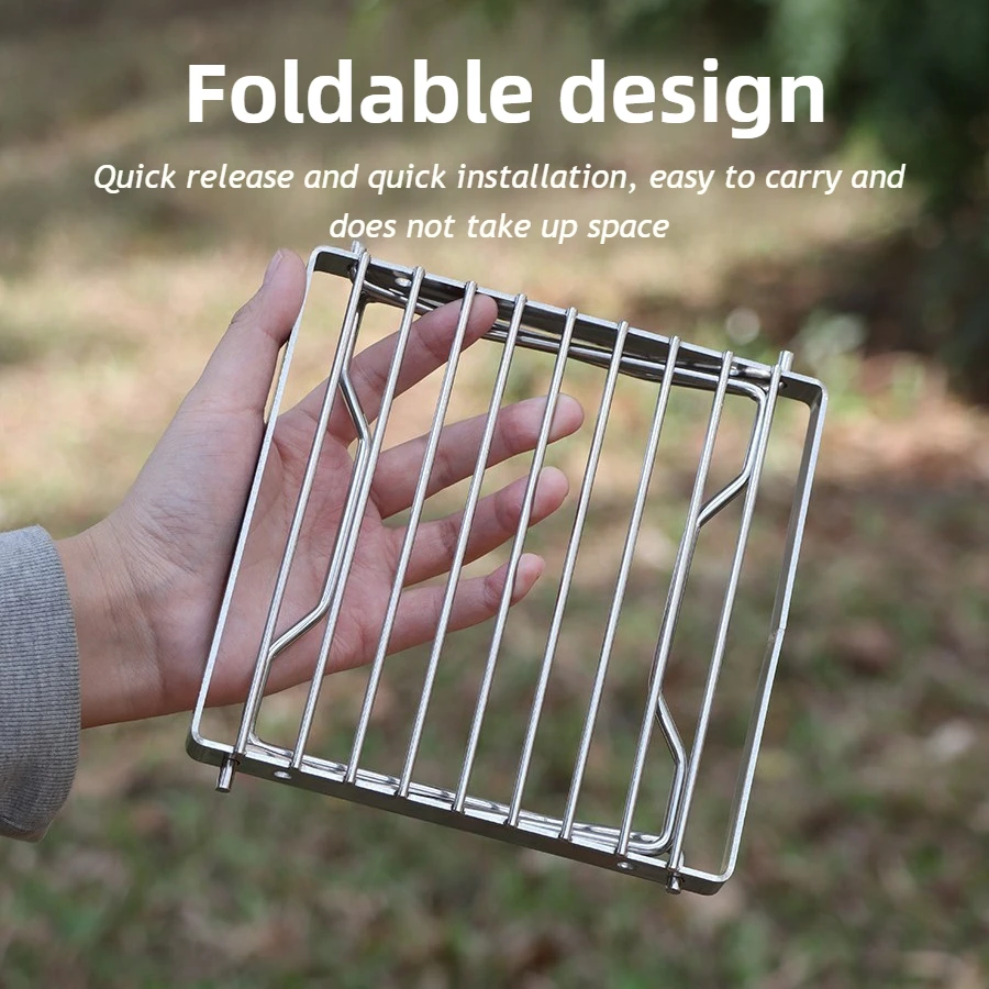 Rejilla para barbacoa al aire libre, rejilla para parrilla portátil plegable de acero inoxidable, bandeja para parrilla, soporte para hervidor, Mini barbacoa con rejilla a rayas