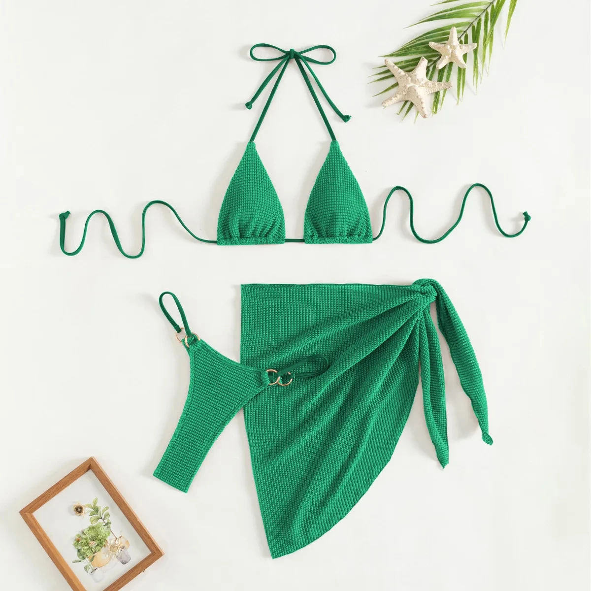 Conjunto de Bikini marrón Sexy para mujer, traje de baño de 3 piezas con falda y sujetador de realce con cuello Halter, traje de baño para cubrir, Tanga, 2024