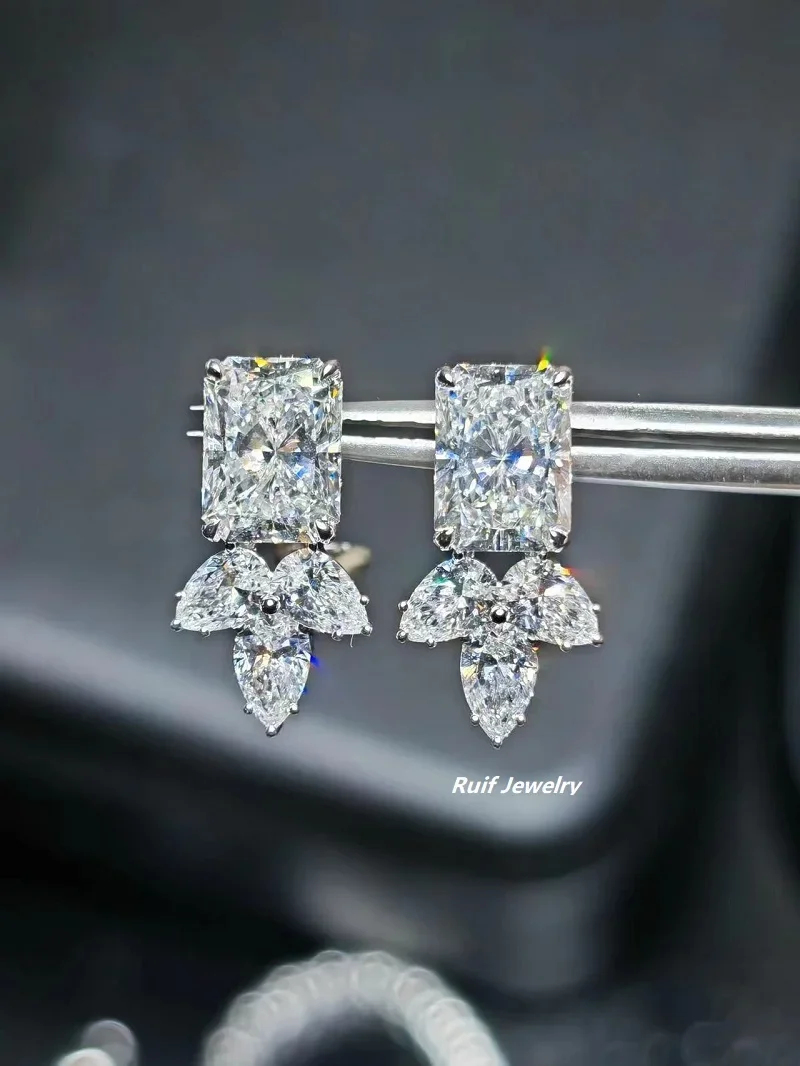 Ruif Customize Platinum about 3ct Radiant Lab Grown Diamond Earrings for Women  Sparkling Wedding Party Fine Jewelry Gift