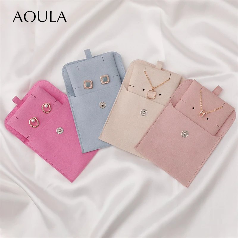 

10pcs Necklace Earring Holder Storage Jewelry Pouch Set Envelope 3x3" Microfiber Velvet Travel Jewelry Gift Bag with Snap Button