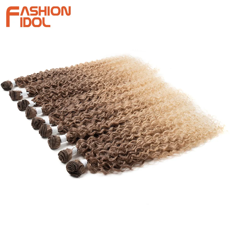 FASHION IDOL 22 24 26 pulgadas, cabello sintético rizado kinky curly, extensiones de cabello tejido, ombre marrón y negro, fibra resistente al calor 5