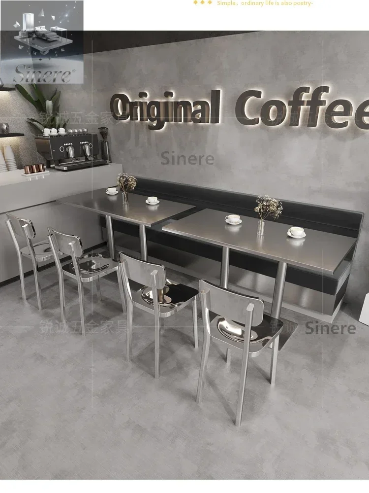 

Industrial style stainless steel table 1.2 meters card seat long table cafe restaurant dining table and chairs metal simple squa