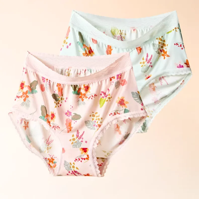 

100% silk Underwear Women Mid Waist Mulberry Silk Thin Printed Breathable Briefs Sweet Cute Elasticity Comfortable Soft Lingerie