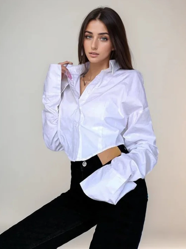 Zadily été 2025 Style coréen à manches longues chemise blanche Sexy bouton détail haut court femmes Streetwear Blouse femme vêtements