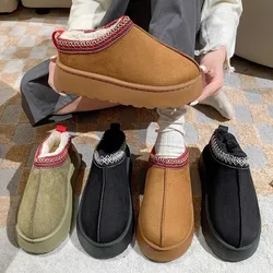 Women Ankle Snow Boots 2025 Winter New Brand Fur Short Plush Warm Flats Slippers Botas Mujer Platform Cotton-padded Shoes
