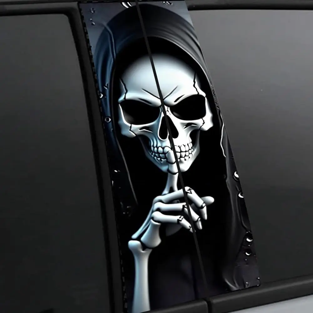 2pcs Halloween Horror Skull Car Sticker Funny Car Center Pillar Decal Waterproof Vinyl Decal Skeleton Sticker for Car B-Pillar D