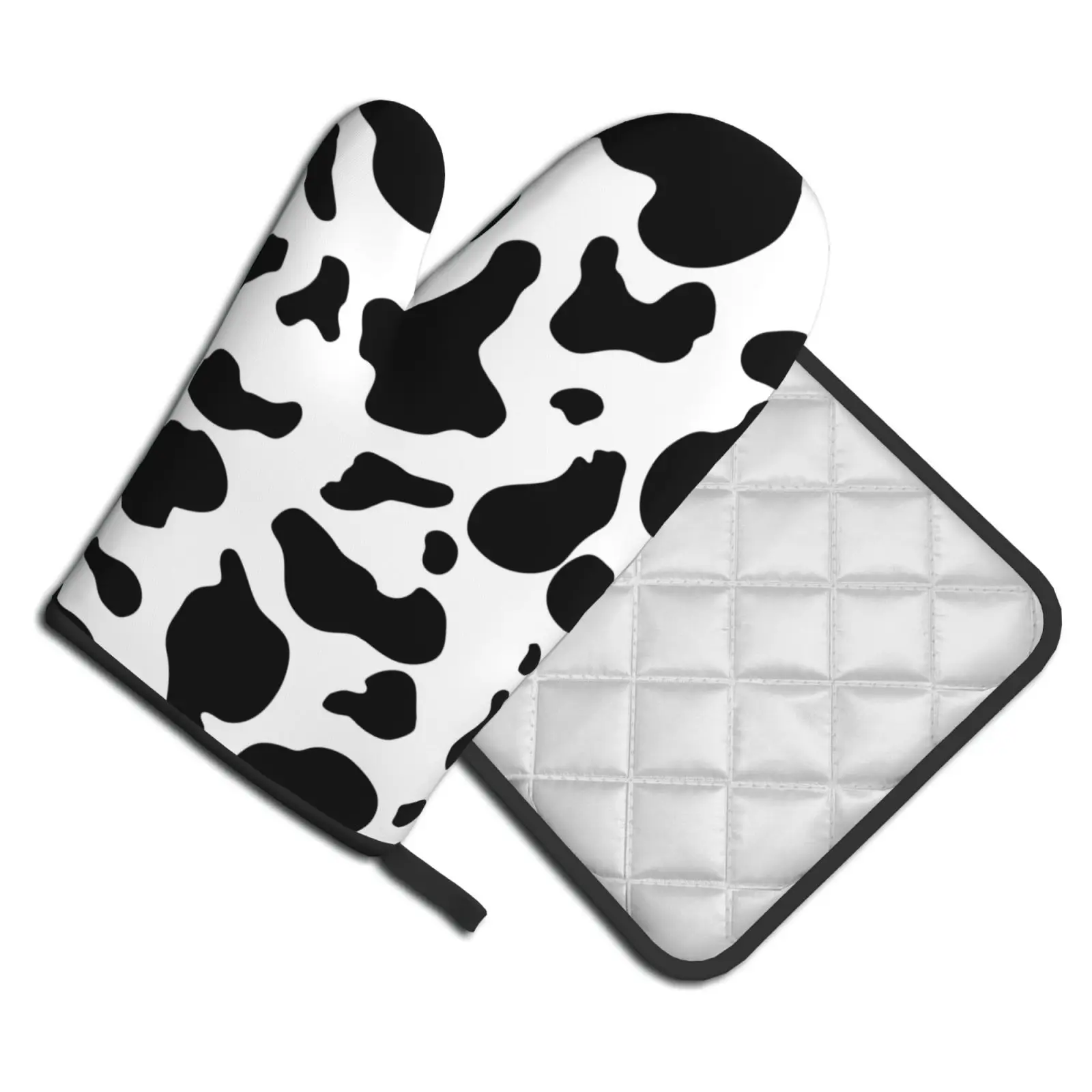 Custom Oven Mitts and Pot Holders Sets Cow pattern Kitchen Potholder Mat for BBQ Insulation Gloves Oven Mitts Baking