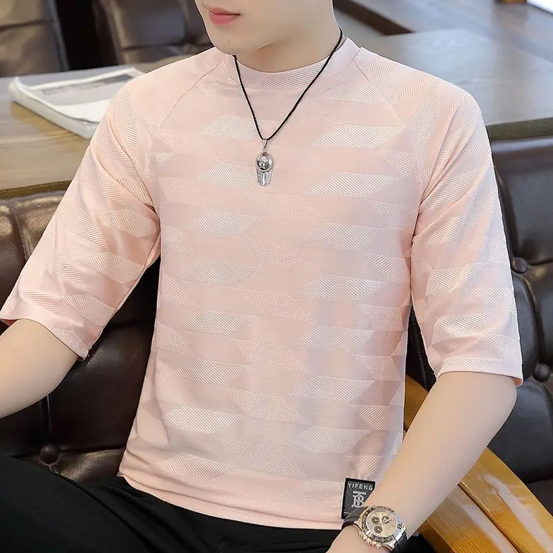 Fashion O-Neck Spliced Casual Geometric T-Shirts Men's Clothing 2024 Spring Summer New Loose All-match Tops Korean Tee Shirt