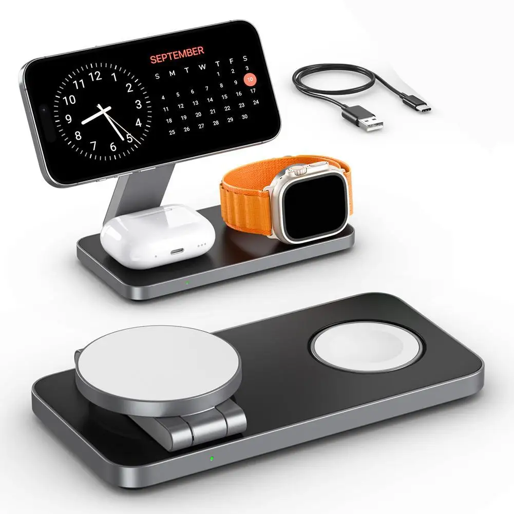 

Магнитная складная беспроводная зарядная станция 3-в-1 — подставка для iWatch, AirPods 14-16