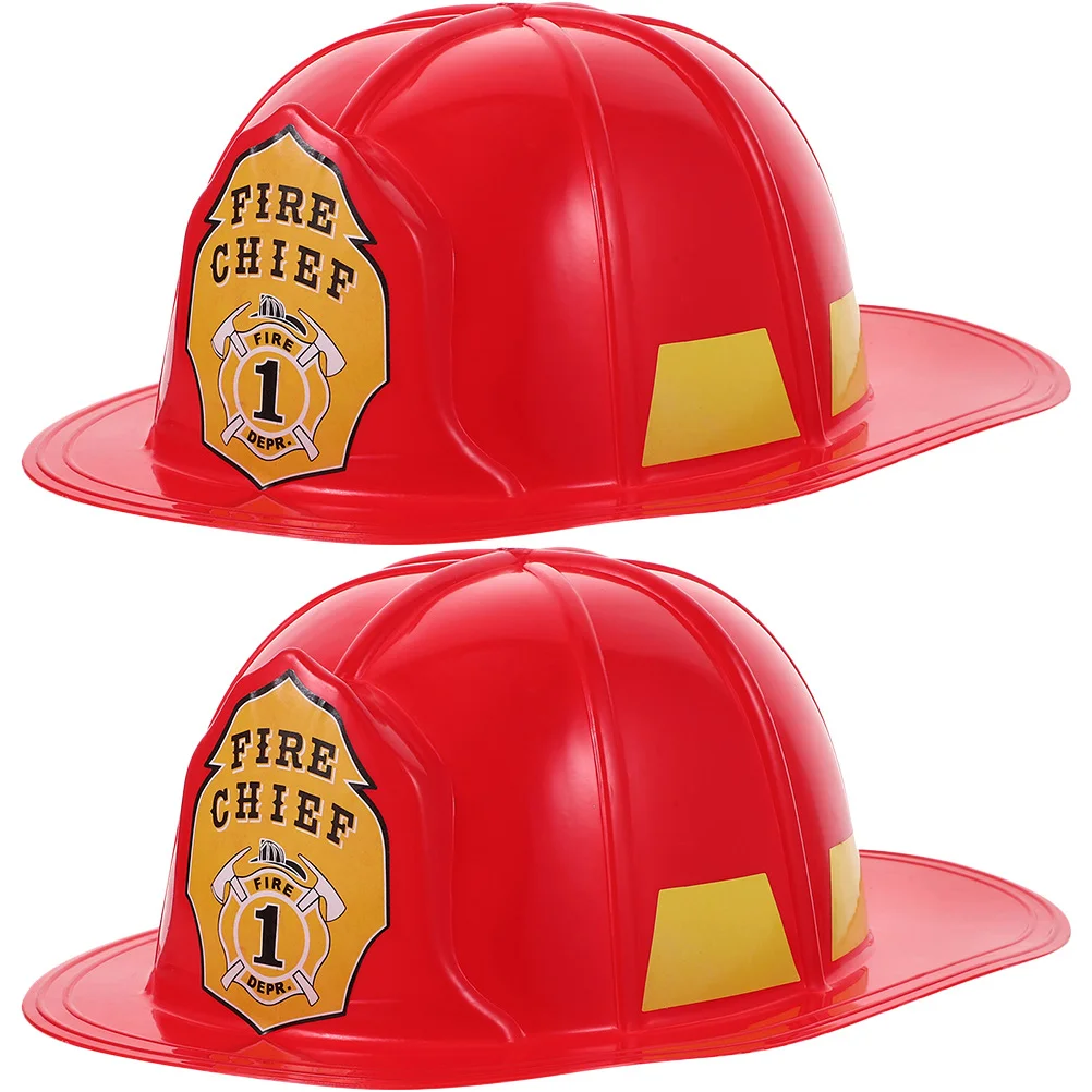 2 Pcs Role Playing Game Red Fireman Hat PVC Costume Prop Halloween Appealing Party Favors Plastic Material