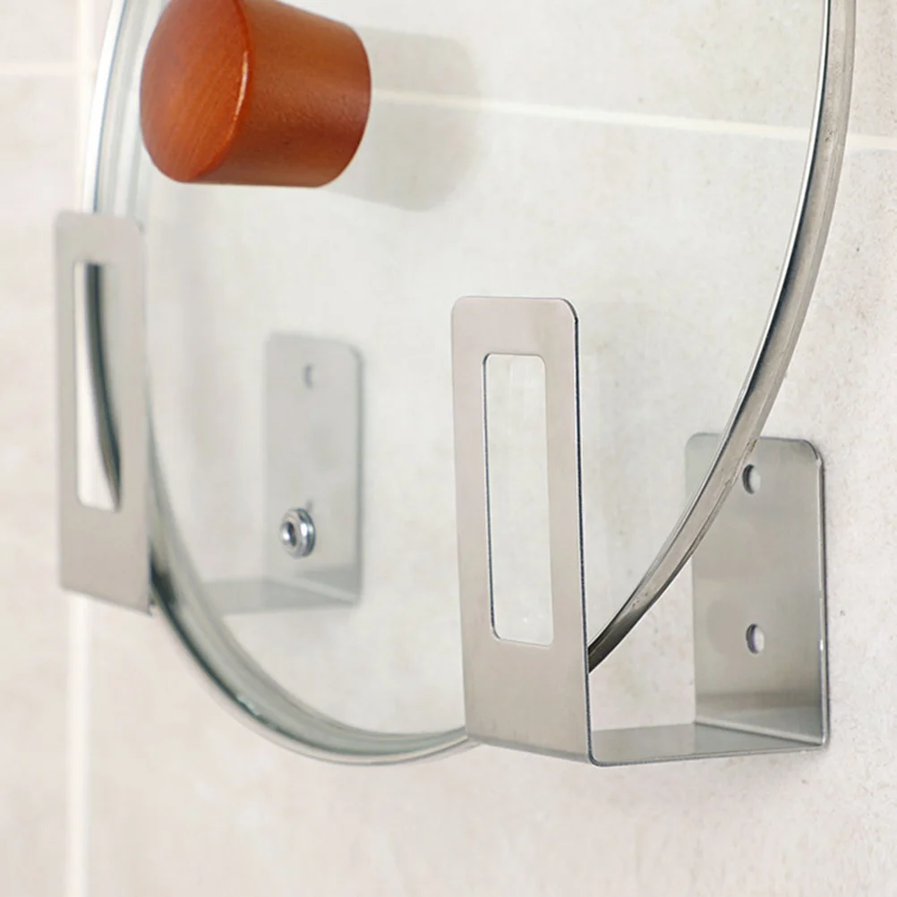 

4 pcs Stainless Steel Pot Lid Holder 2 Pair Wall Mounted Kitchen Storage Rack For Pots Lids Trays Organizers Heavy Duty Shelf