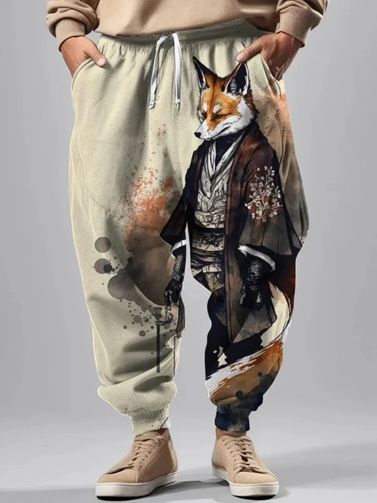 

Fashion Summer Sweatpants Japanese Loose Men's Casual Drawstring Waist Kimono Fox Graphic Printed Trousers 2026 Sports Man Pants