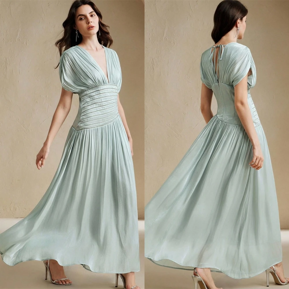 

Customized Exquisite Chiffon V-Neck Evening Dress Delicate Short Sleeves Prom Dresses Luxury Tiered Special Occasion Gowns