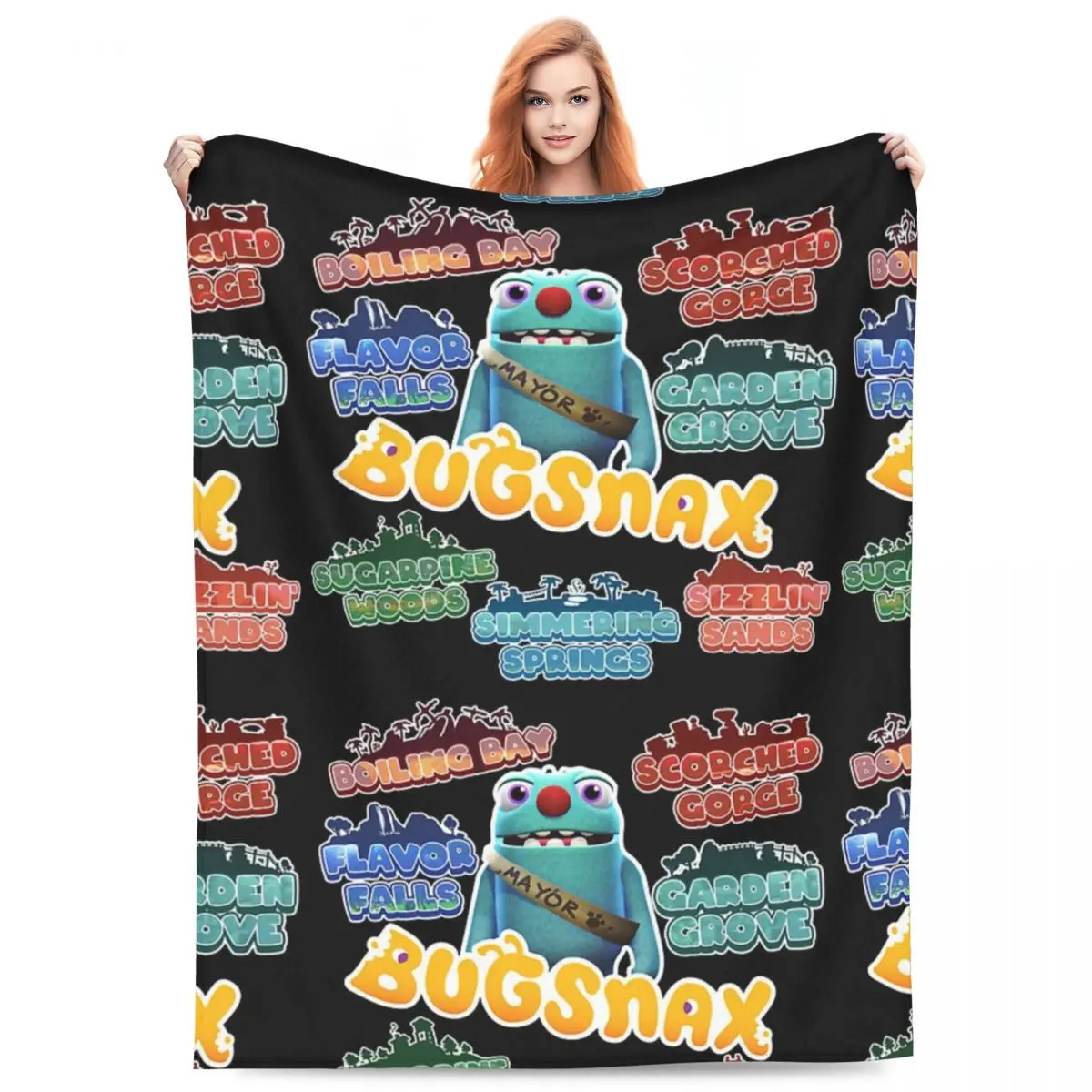 Bugsnax Locations Fan Art Pack Black Kinda Bug Blanket Fleece Sofa Throw Portable for Home Bedroom Travel Throws Bedspread Quilt