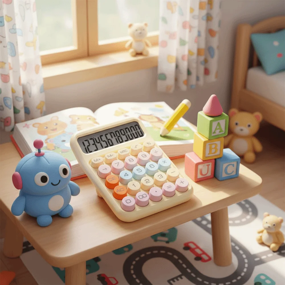Large LCD Screen Keyboard Calculator Flexible Keyboard Candy Color Mechanical Calculator Cute Big Round Button