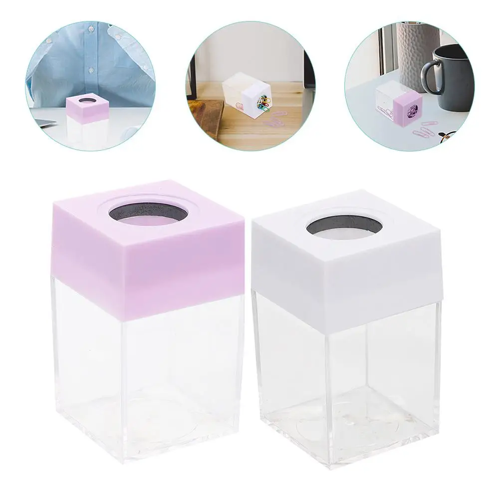 2Pcs Magnetic Paperclip Bucket Square Transparent Containers for Desk Organizers Clips Holder Plastic Case Storage Dispenser