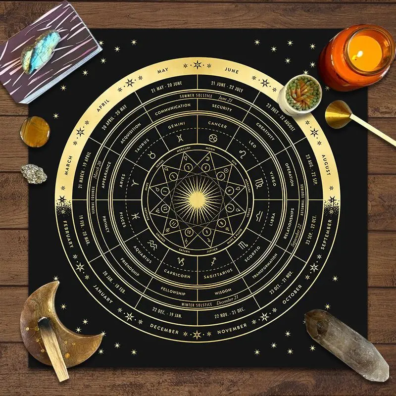 Tarot Tablecloth Chakras Angel Wings Sun Moon Spirit Snake Twelve Constellation Wheel Altar Cloth Witchcraft Divination Decor