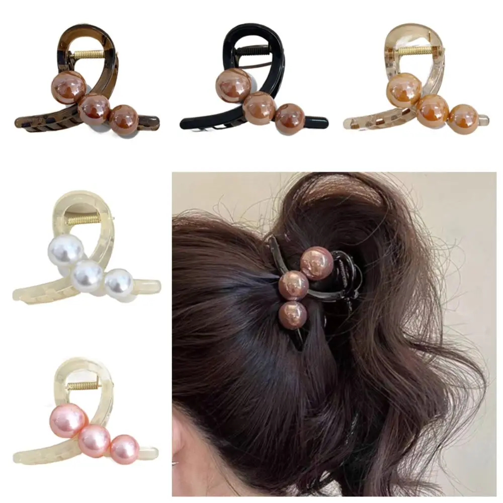 

Elegant Pearls Cross Hair Claw 3.15in Hair Ornament Shark Clamp Bow Headdress for Women Girls