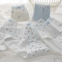 5Pcs/Set Fresh Blue Cotton Women Panties Cute Girl Underwear Mid-Waist Soft Underpants Fashion Print Breathable Female Lingerie 2
