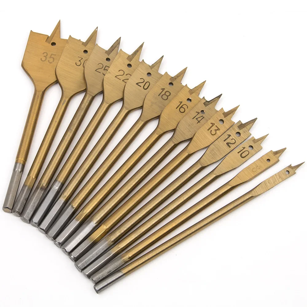 6/13pcs Flat Spade Drill Bits Set 6-35mm Titanium Coating Wood Boring Bit 1/4\