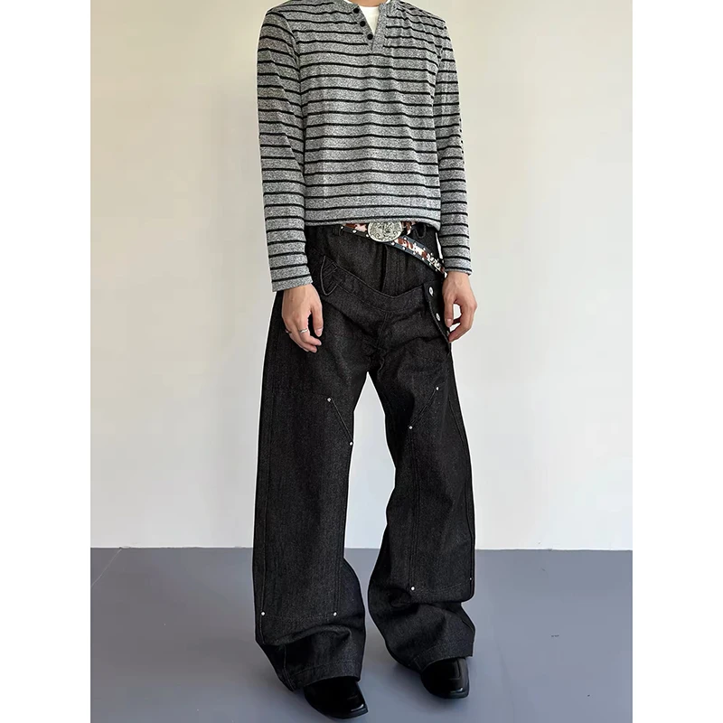ZHIZOU Women Black Gothic Y2k Baggy Cargo Jeans Harajuku American Vintage Oversize Denim Trousers Japanese 2000s Jeans Pants