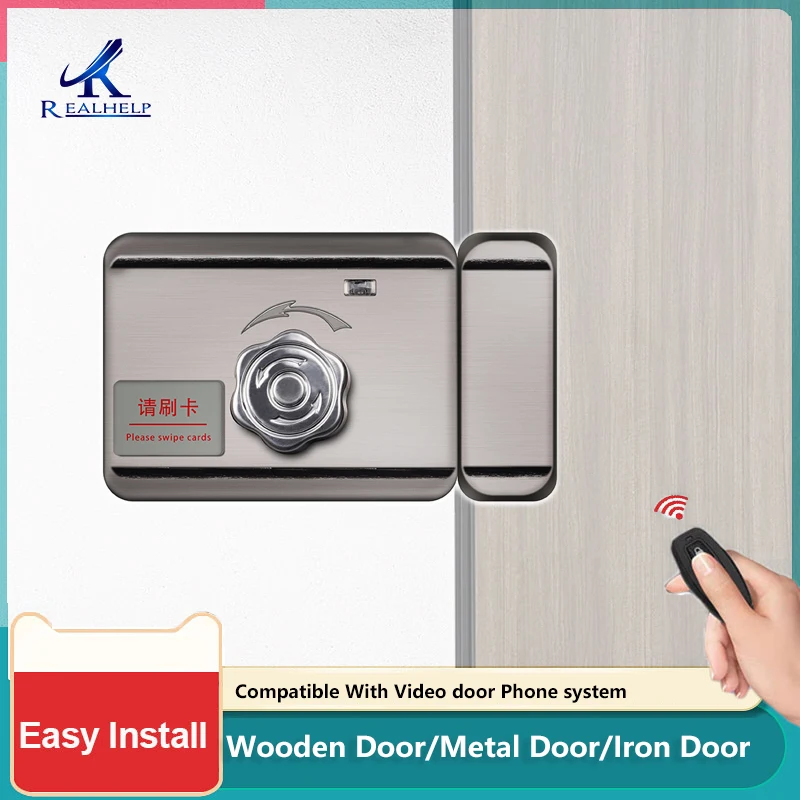 No Wiring Swipe Card Lock Electronic Deadbolt Door Lock, Remote Control Door Lock Anti-Theft Home Security Keyless Entry