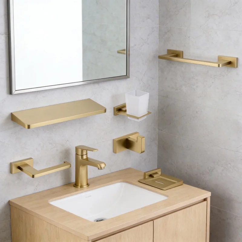 Brushed Gold Bathroom Accessories Set Toilet Brush Holder Toilet Paper Holder Towel Bar Rail Rack Hanger Hook Soap Dish Hardware