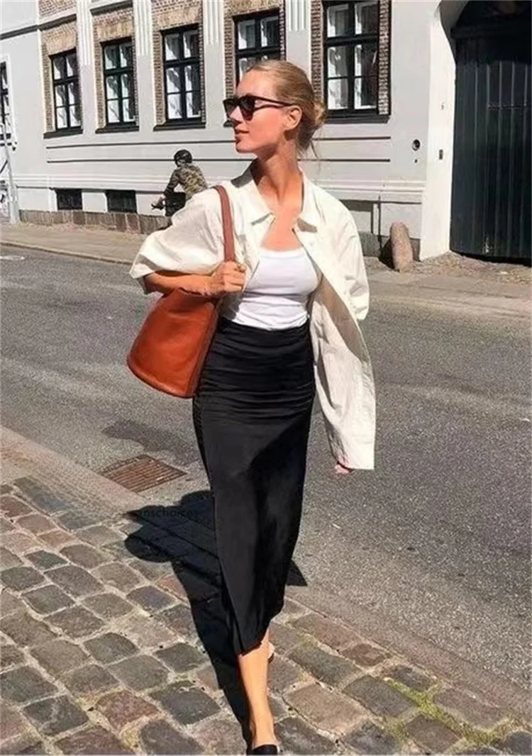 

Susan Faion High Waist Silk Satin f Skirt Women's Spring Ele Slim Fit Four Colors A-Line Skirt Commute Simple S...