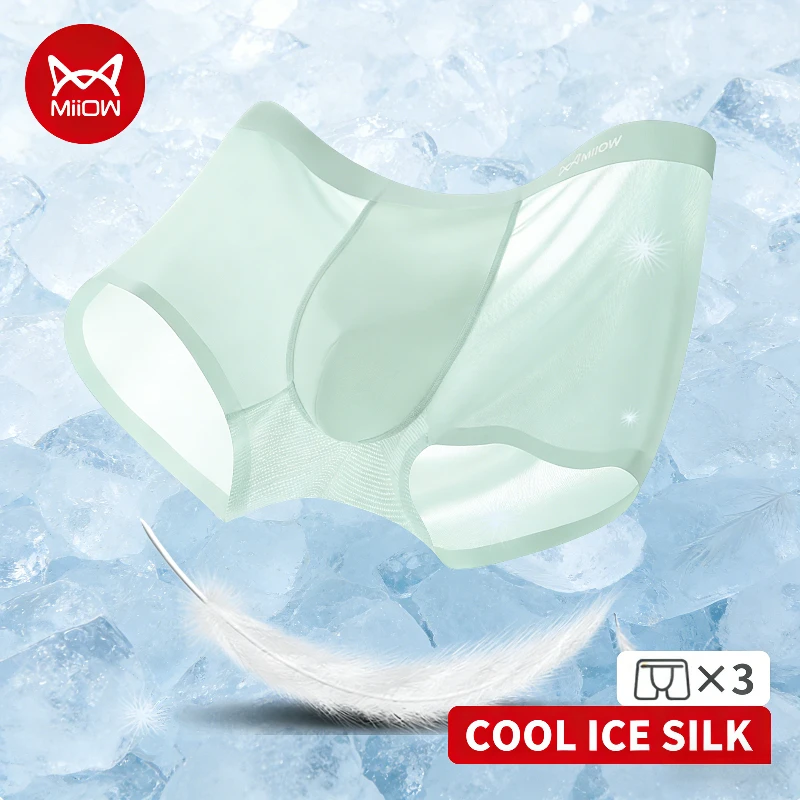 

MiiOW 3Pcs Ice Silk Men Underwear Boxers 10A Antibacterial Mint Crotch Men's Panties Breathable Summer Man Underpants Boxershort