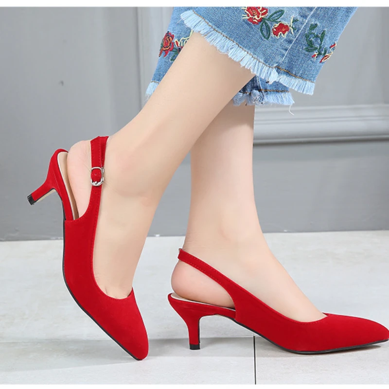 Large Size 44-45 Women Shoes Baotou Sandals  Pumps New Summer Pointed Red High-heeled Thin Heel Bridal Wedding Party