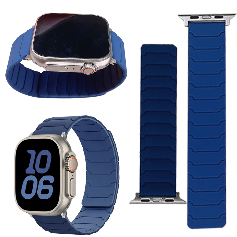 Магнитный силиконовый ремешок, регулируемый спортивный ремешок для часов, водонепроницаемый сменный ремешок для часов для Apple Watch 9/S10/Ultra2