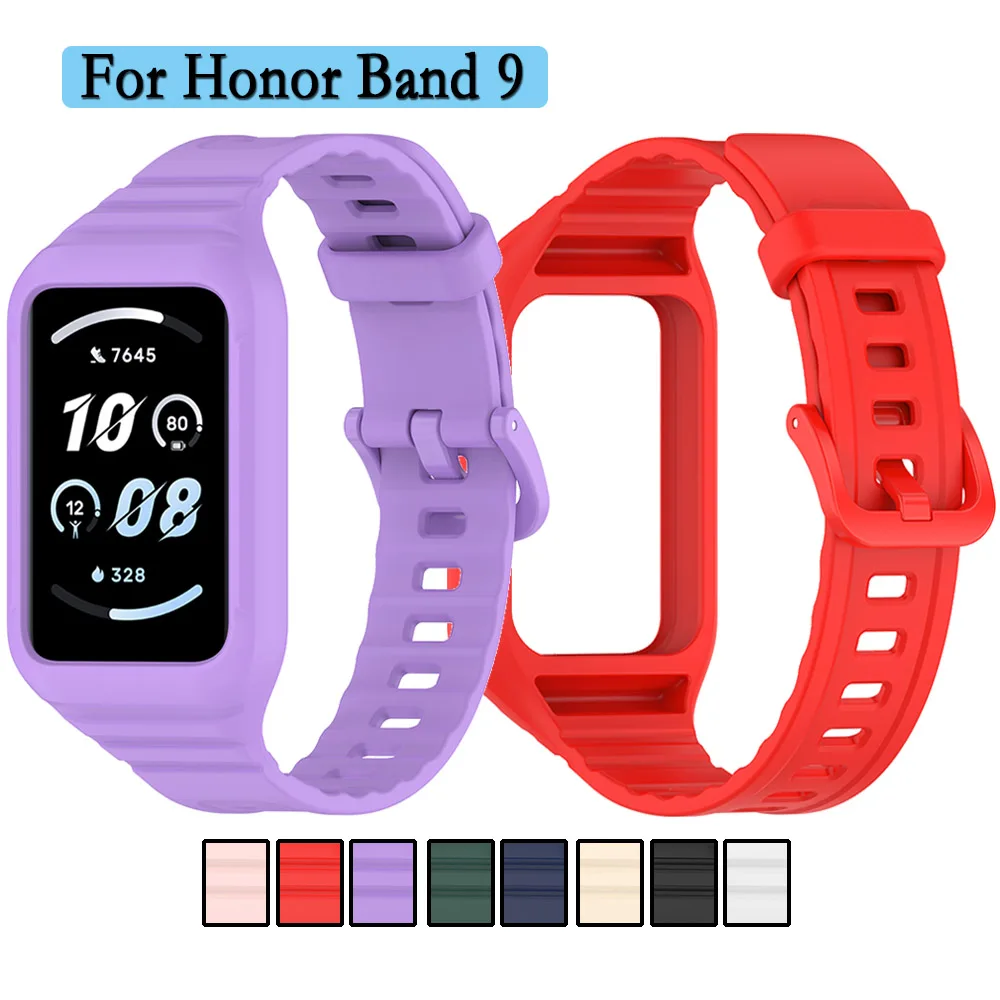 For Honor Band 9 Integrated Strap High Quality Soft and Durable Silicone Watch Protector Watchband Same Color Buckle