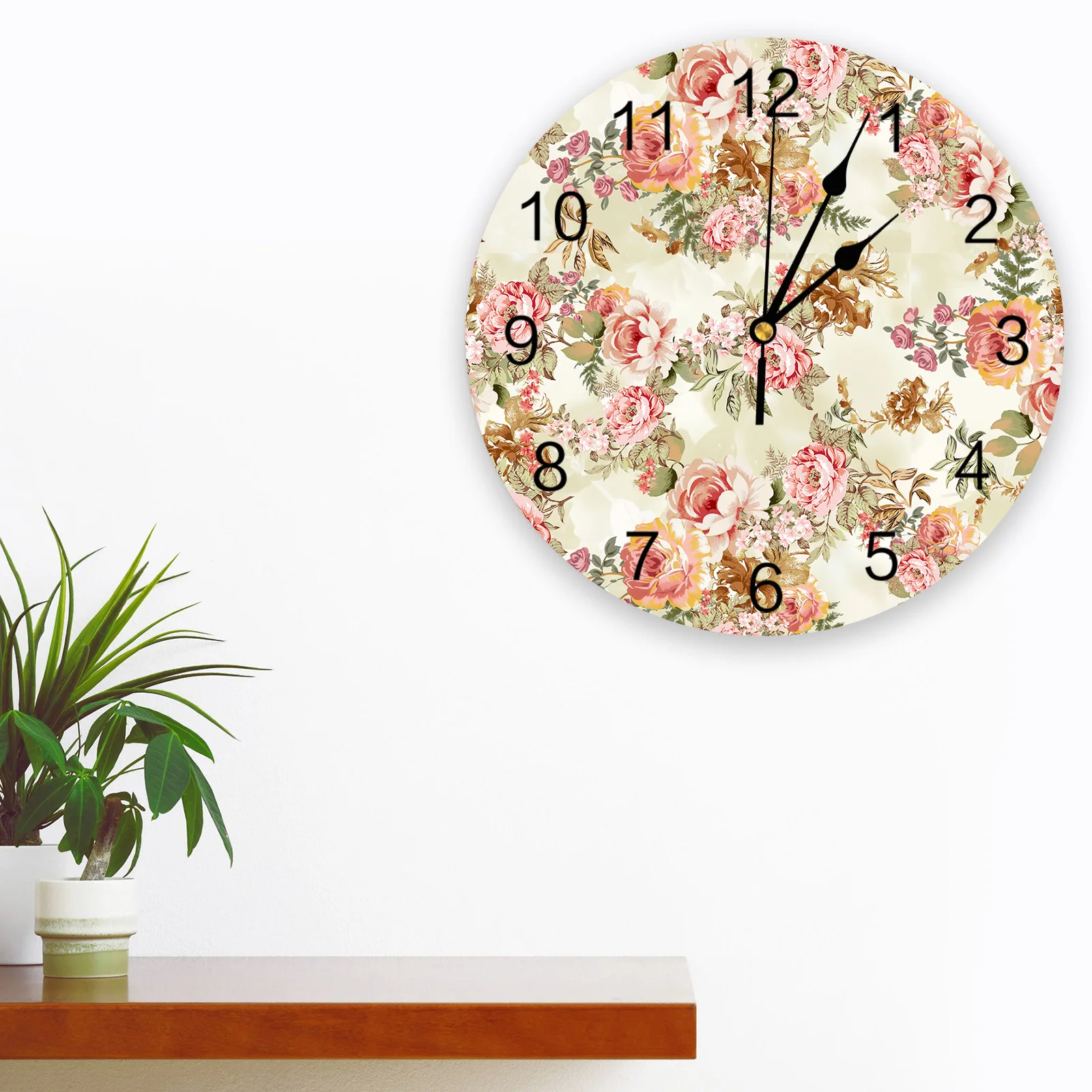 Vintage Floral Abstract Overlay Foliage Large Wall Clock Dinning Restaurant Cafe Decor Round Wall Clocks Silent Home Decoration